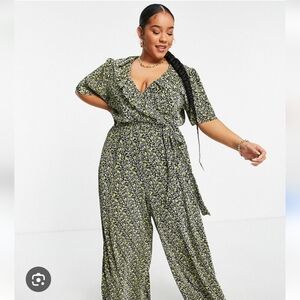 Asos Floral Wrap Belted  Pleased Jumpsuit Size 14